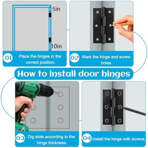 4-Pack Black Door Hinges Stainless Steel Folding Door Hinges Black Matte