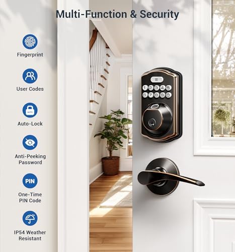 Fingerprint Door Lock - Veise Smart Keypad with Keypaddead bolt Oil Rubbed Bronze