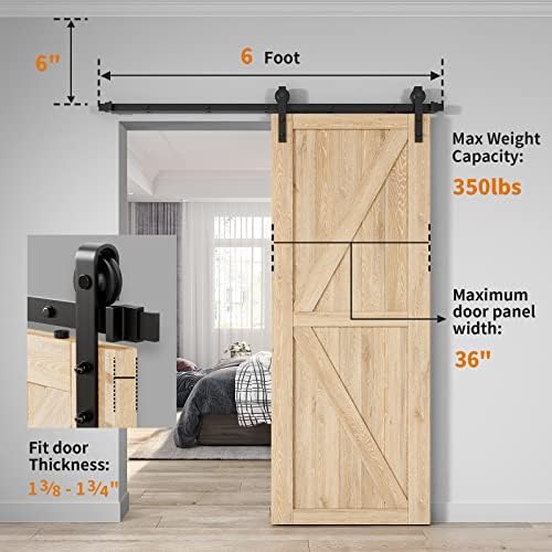 Durable 6ft Barn Door Kit Smooth Sliding System with 350 lbs Load Capacity