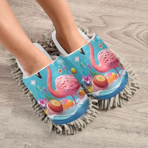 White Beach Summer Flamingo Mop Slippers for Home