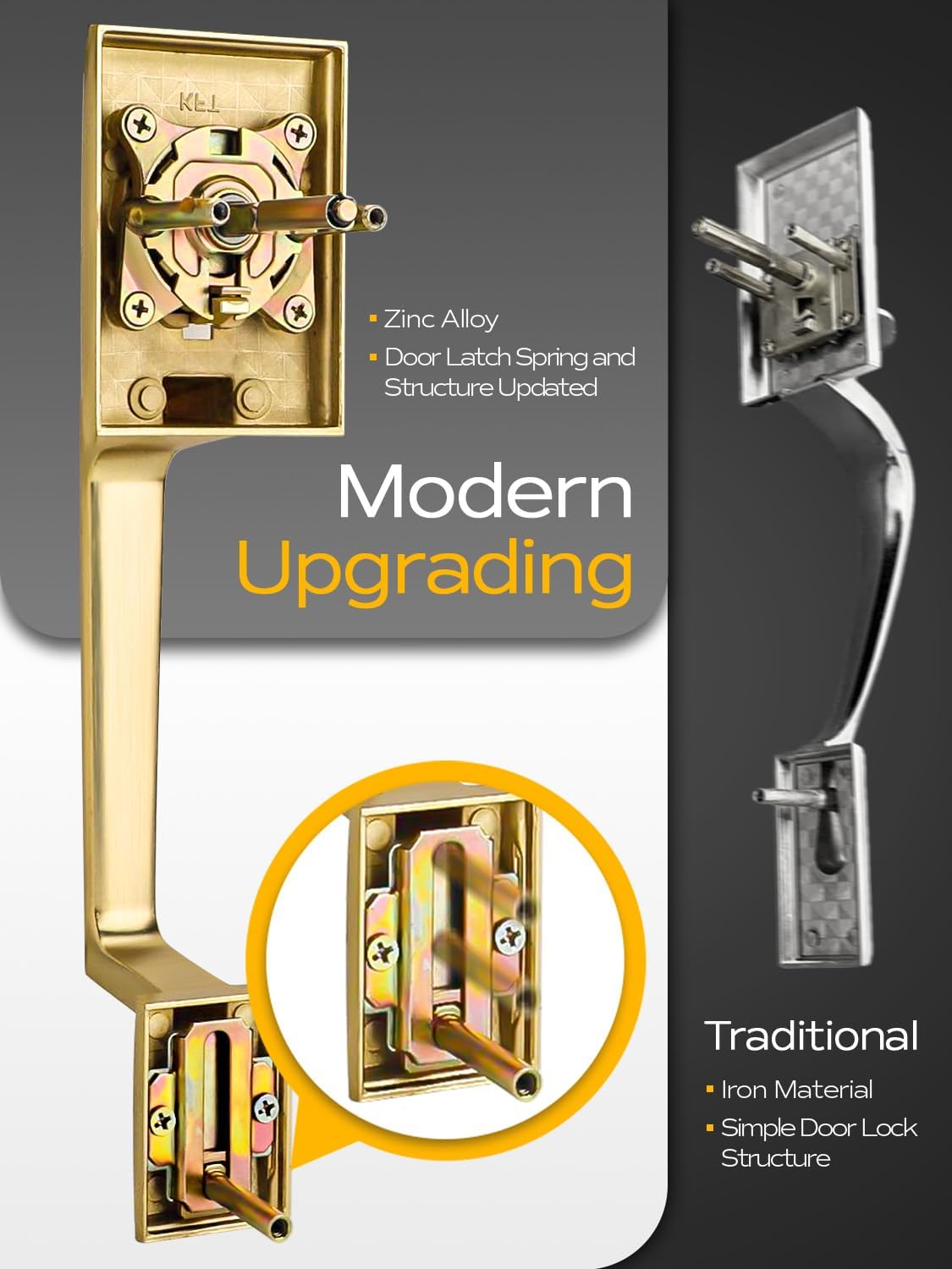 EHOMEWARE Gold Front Door Handle Set - Brass Heavy Duty Single Cylinder Deadbolt Combo