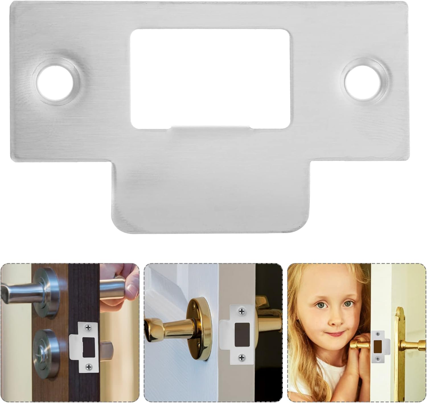 4-Piece Stainless Steel Door Strike Plate Set for Secure Entry Front Door More