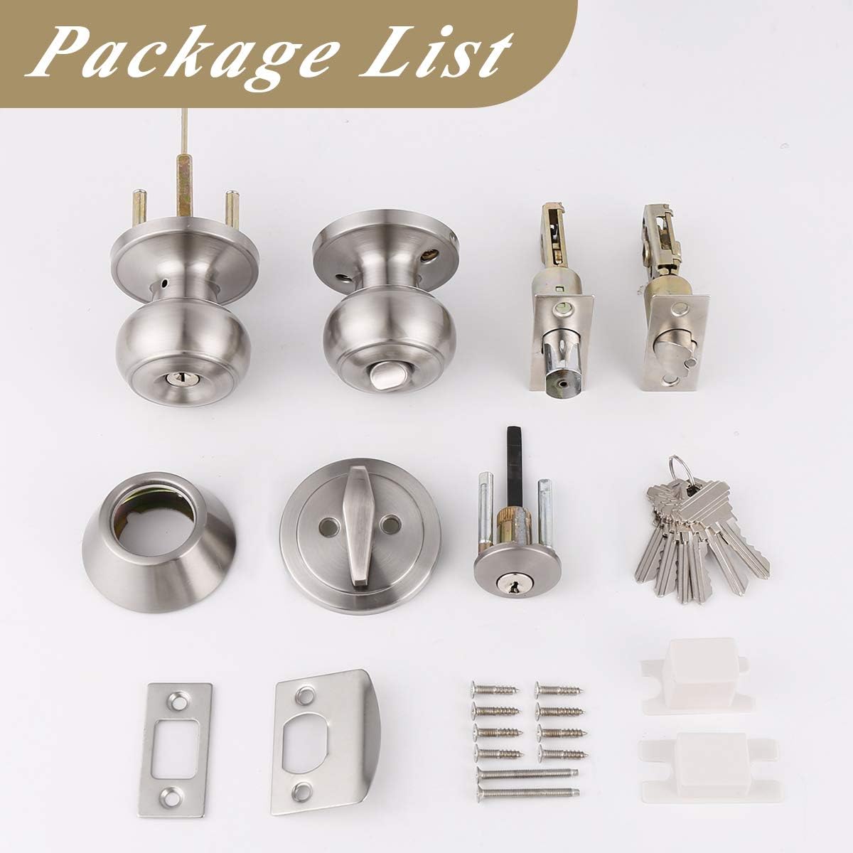 3-Pack Probrico Entry Door Knob Lock Set with Deadbolt SATIN Nickel Identical Keys