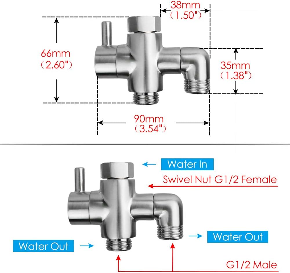 YDmeet - Shower Diverter Valve Brass 3 Ways Gift Set for Handheld and Fixed Heads