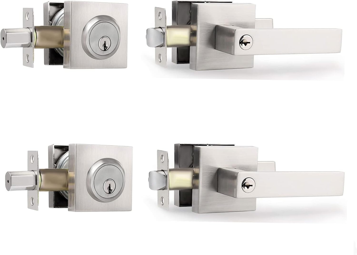 Secure Heavy Duty Key Lock Combination Lockset Satin Nickel Finish 2-38-2-34-Inch Backset Latch