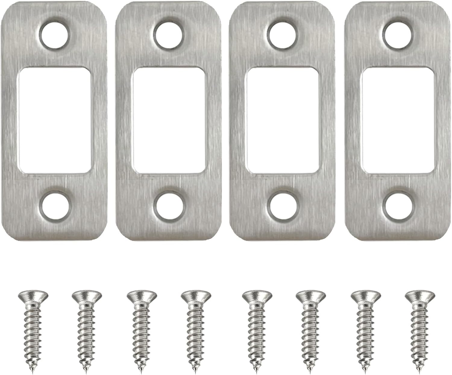 4-pieces Stainless Steel Round Corner Deadbolt Strike Plate Set - Secure Home Business Door Protection