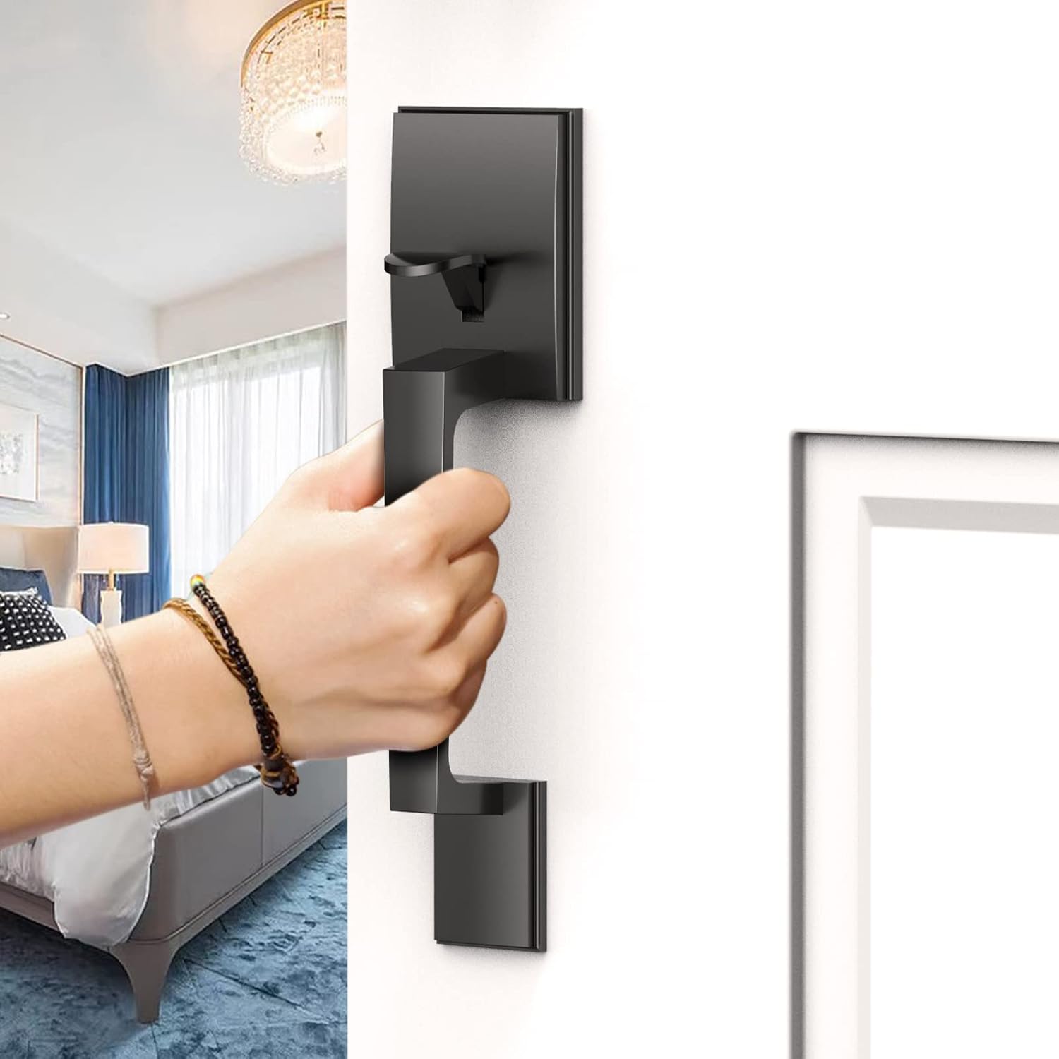 Zciuyo Front Entry Door Handle SetBlack MatteStandard Cylinder Door Hardware with 2 Adjustment Latches and 100 Warranty