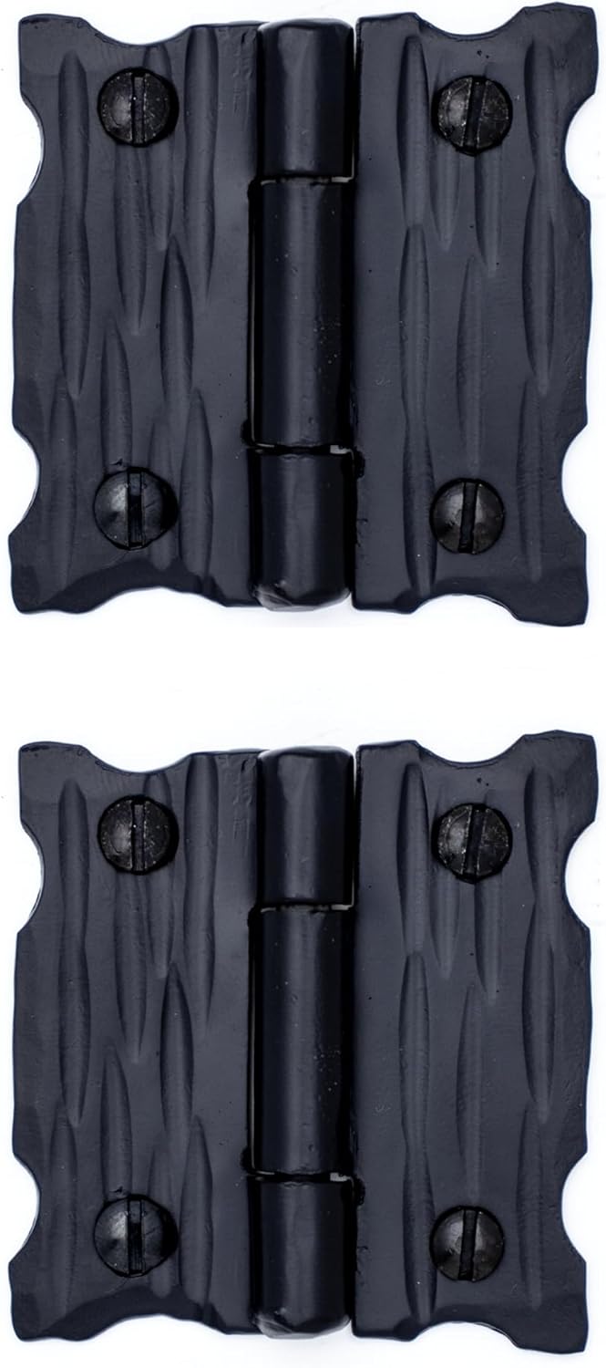 2-Piece 2-Inch Black Wrought Iron Door Hinges - Decorative Farmhouse Hinges for Barn Doors and Shutter Feet