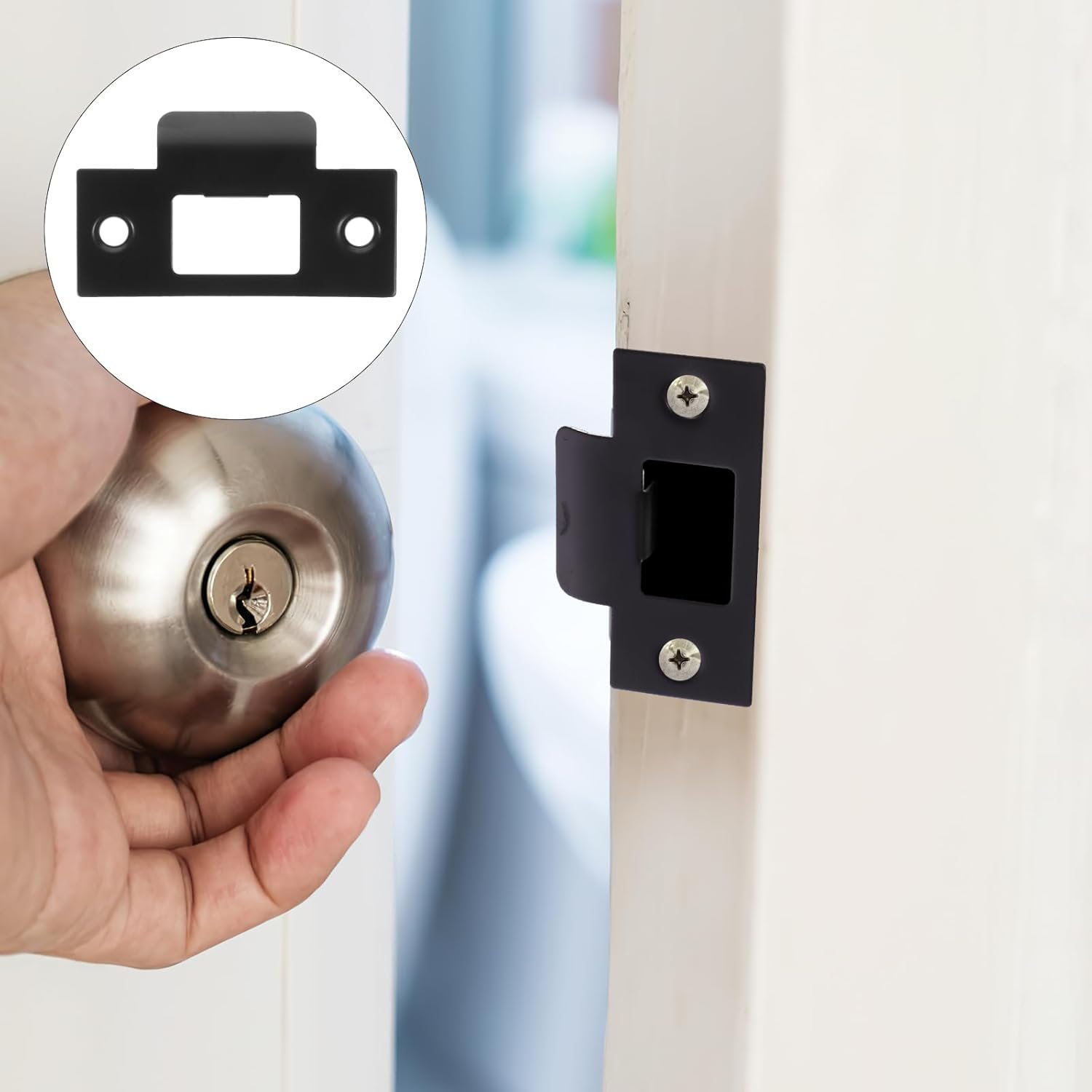 DOITOOL 4-Piece Black Door Strike Plate Stainless Steel Security for Doors