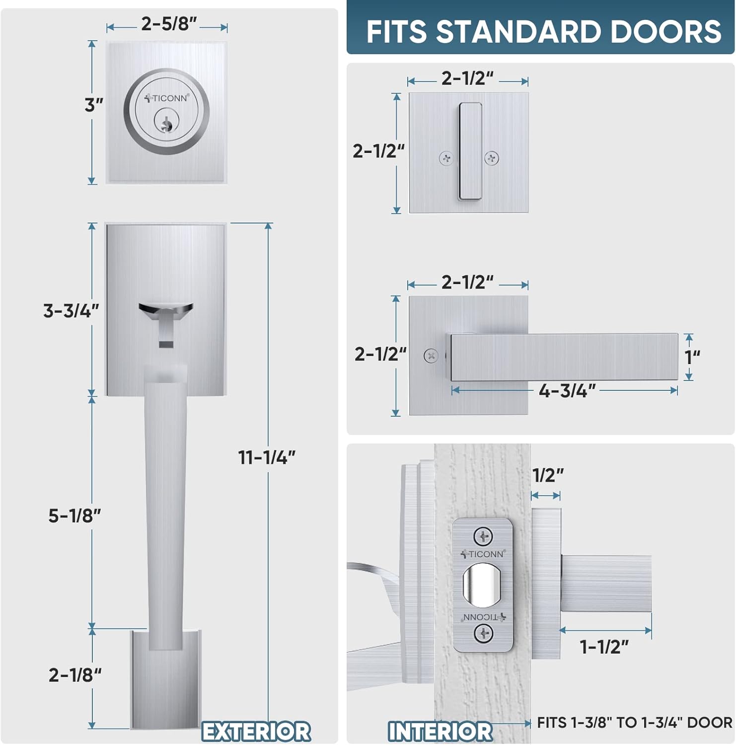 Ticonn Front Door Door Handle Set - Heavy Duty Door Lever and Single Cylinder Deadbolt Combo