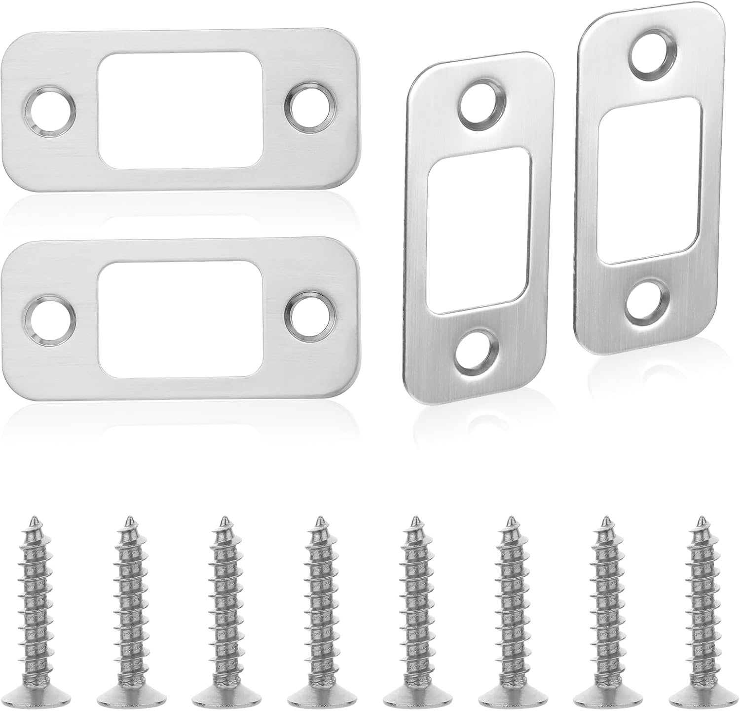 Tucnoeu 4-Pack Stainless Steel Door Strike Plate with Screws Heavy-Duty Door Lock Replacement