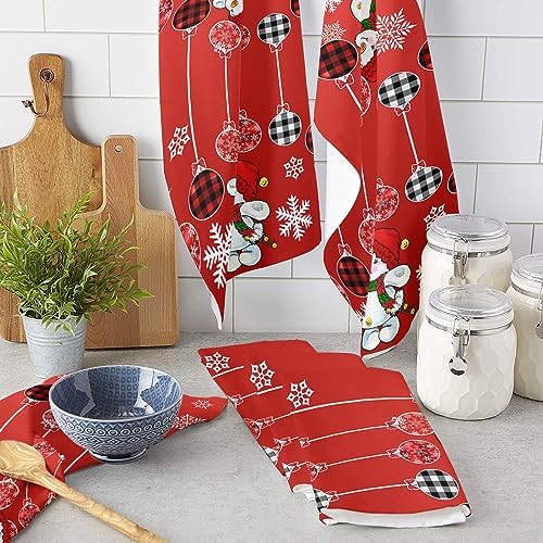 Red Snowman Kitchen Towels Microfiber Absorbent Set