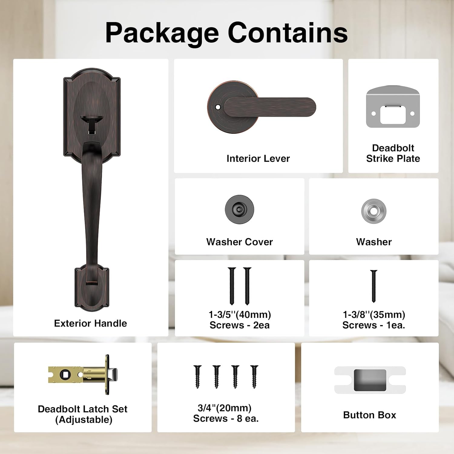 CalzibenoFront Door Handle Set Oil Rubbed Bronze Front Door Handle Set Easy Install Durable Stylish Door Handles