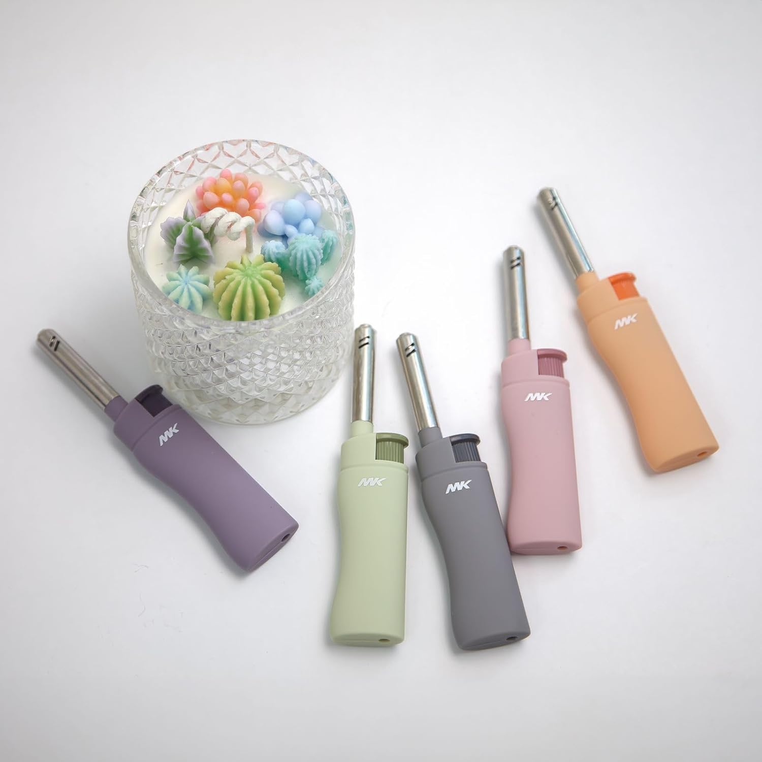 5-Piece Pastel-Color Candle Lighter Wind-Resistant Refillable for BBQ Camping