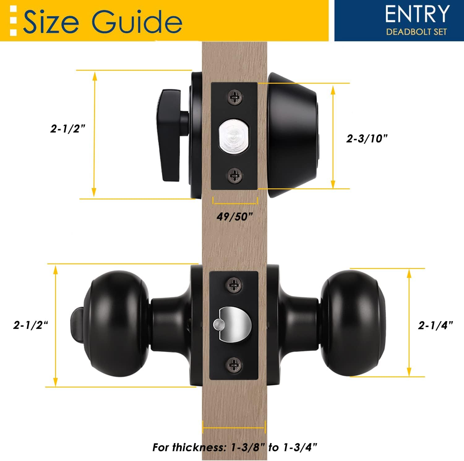Sturdy 4-Pack Keyed Alike Entry Door Knobs with Single Cylinder Deadbolt Set for Exterior Security