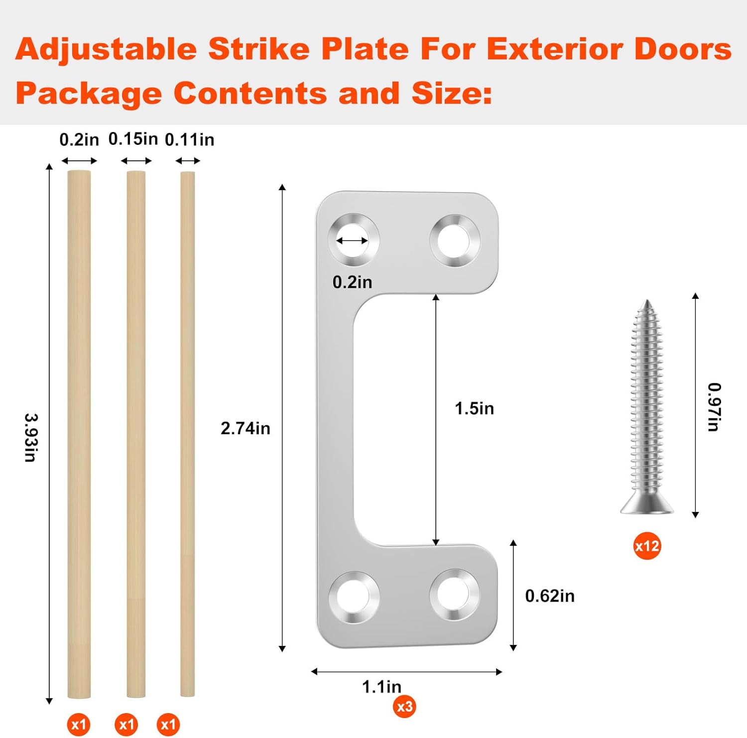 Oversized Deadbolt Strike Plate 1125 x 275 inches - Durable Replacement for Exterior Doors