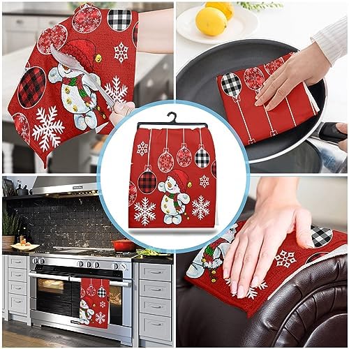 Red Snowman Kitchen Towels Microfiber Absorbent Set