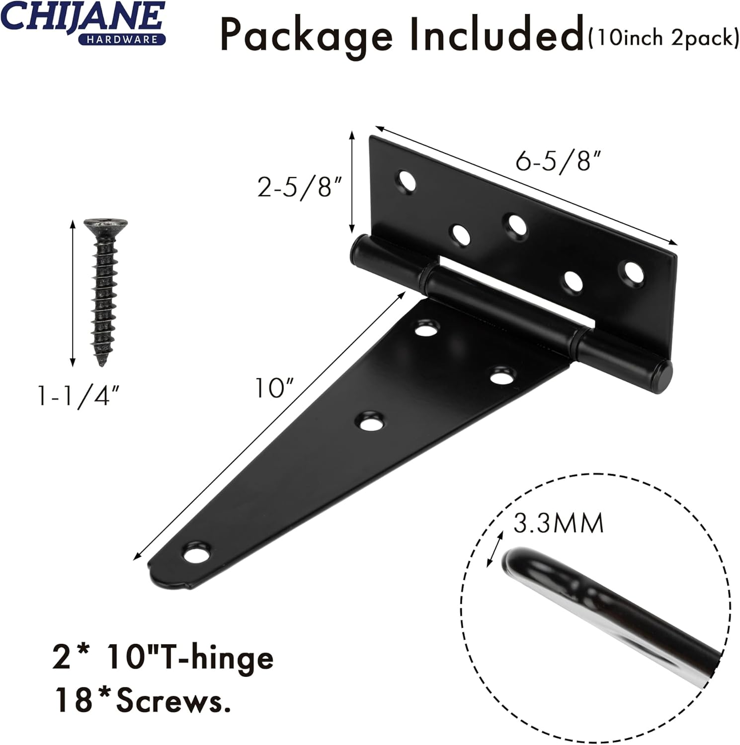 Durable 10-Inch T-Strap Shed Door Hinges Set for Outdoor Use