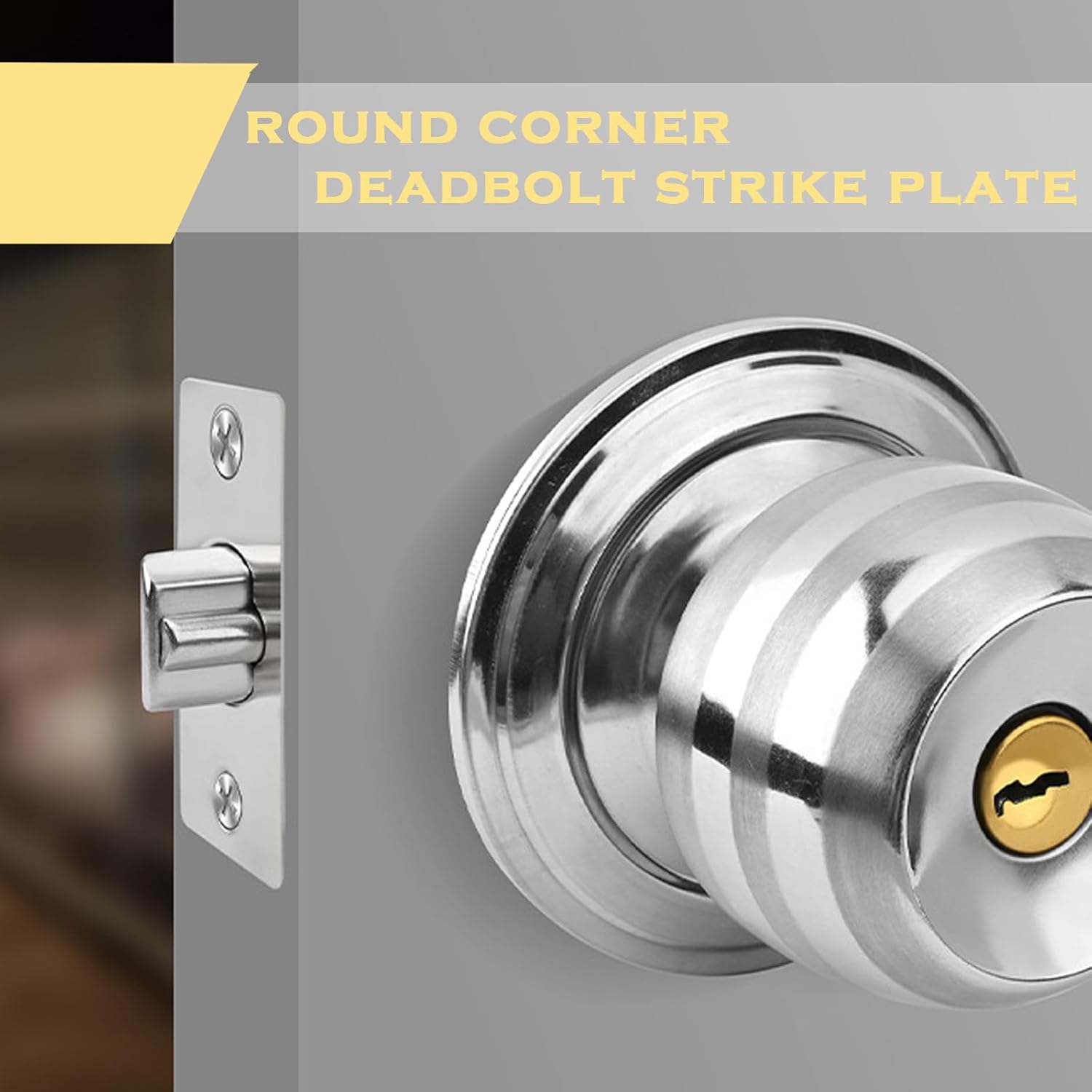 4-pieces Stainless Steel Round Corner Deadbolt Strike Plate Set - Secure Home Business Door Protection