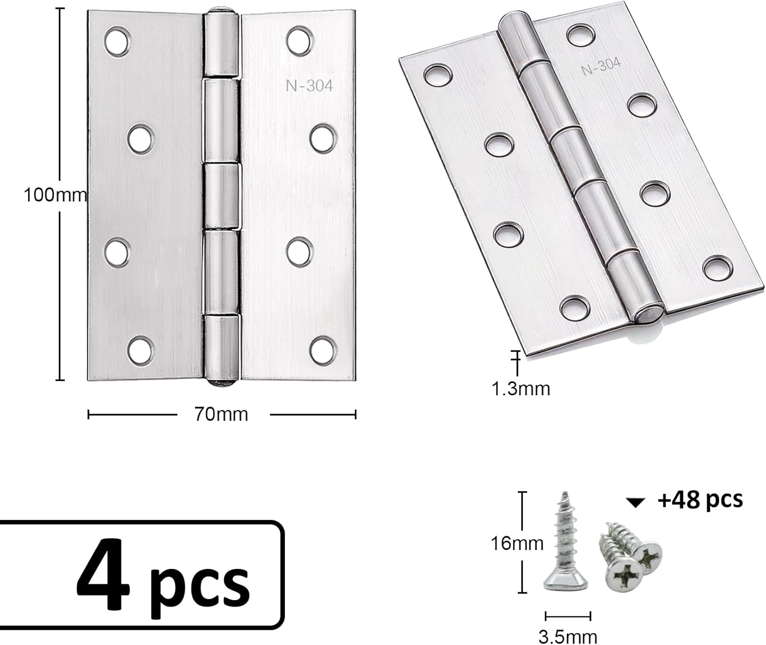Anstore 4-Piece Stainless Steel Door Hinges for Wood 4-Inch Thickened Bifold Door Hardware