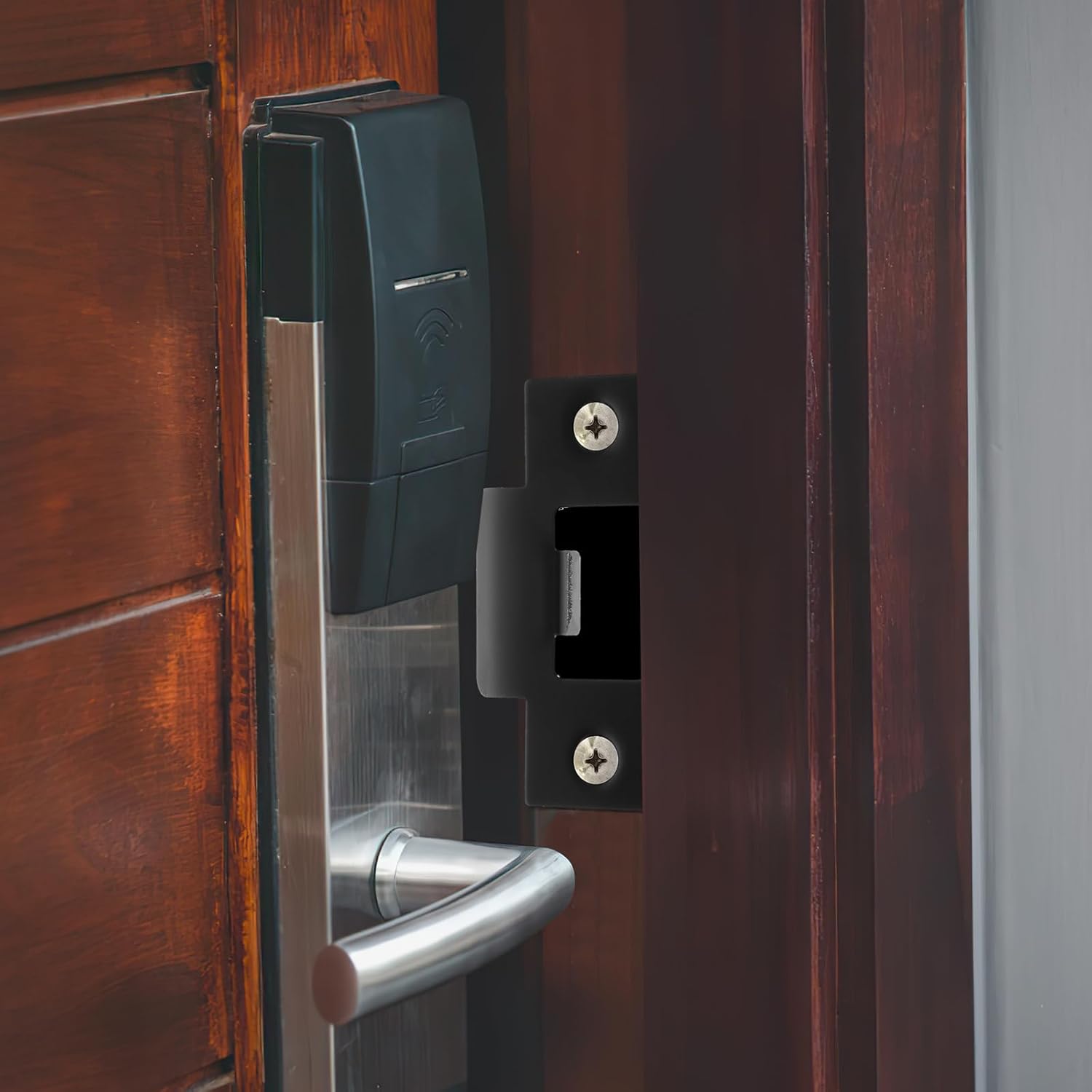 DOITOOL 4-Piece Black Door Strike Plate Stainless Steel Security for Doors