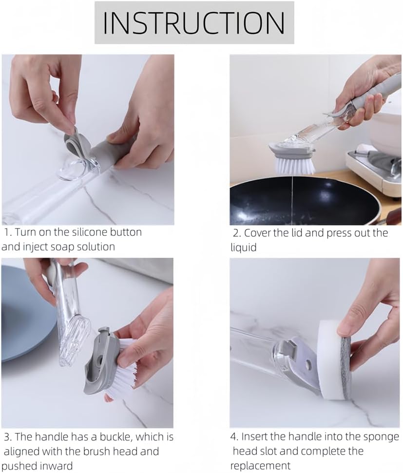 Xicennego Dish Wand Set No-Scratch Cleaning Brush with Soap Dispenser and Replacement Heads