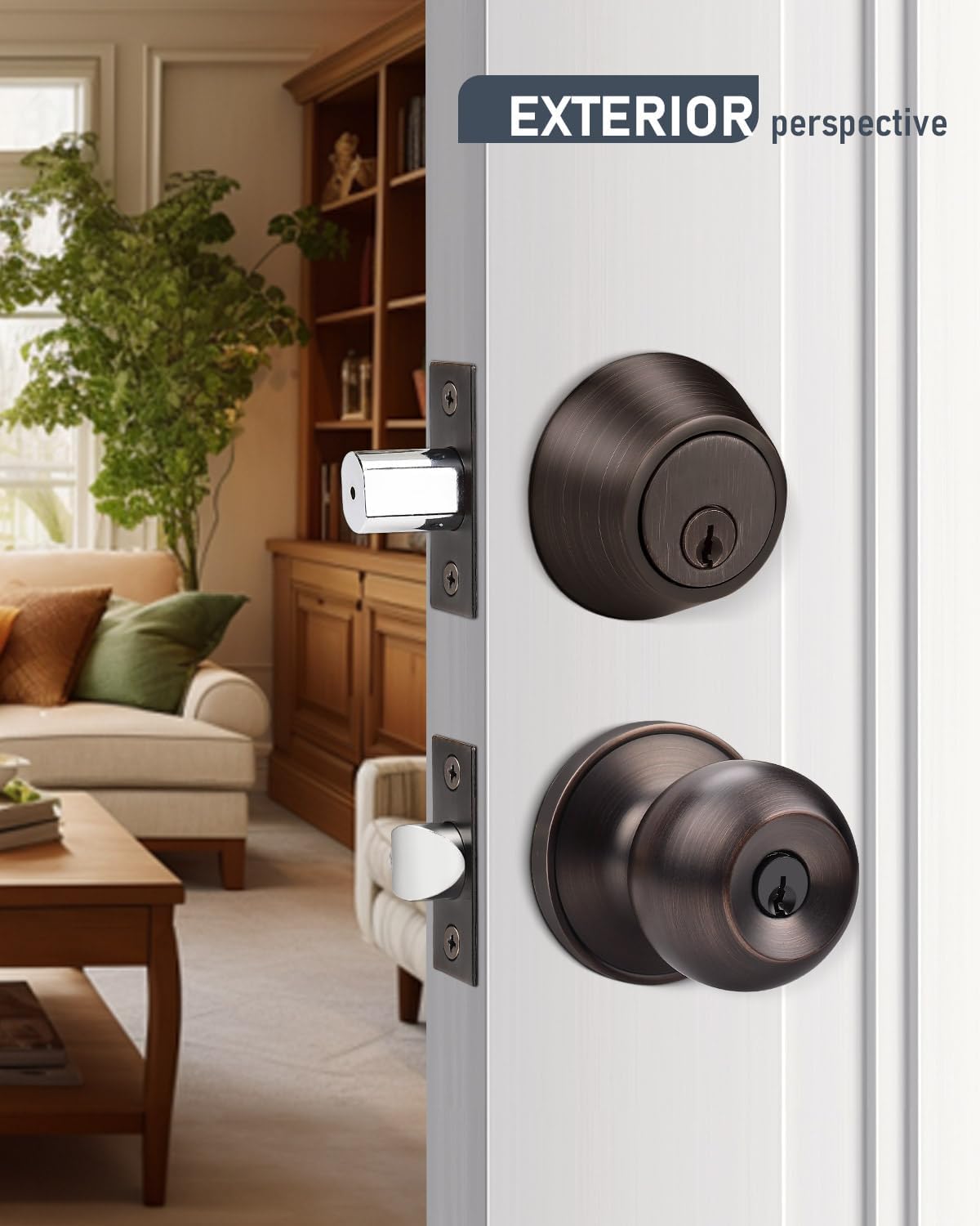 Brotima Entry Door Lockset 3-Piece Oil Rubbed Bronze Deadbolt Set With Keyed Knobs