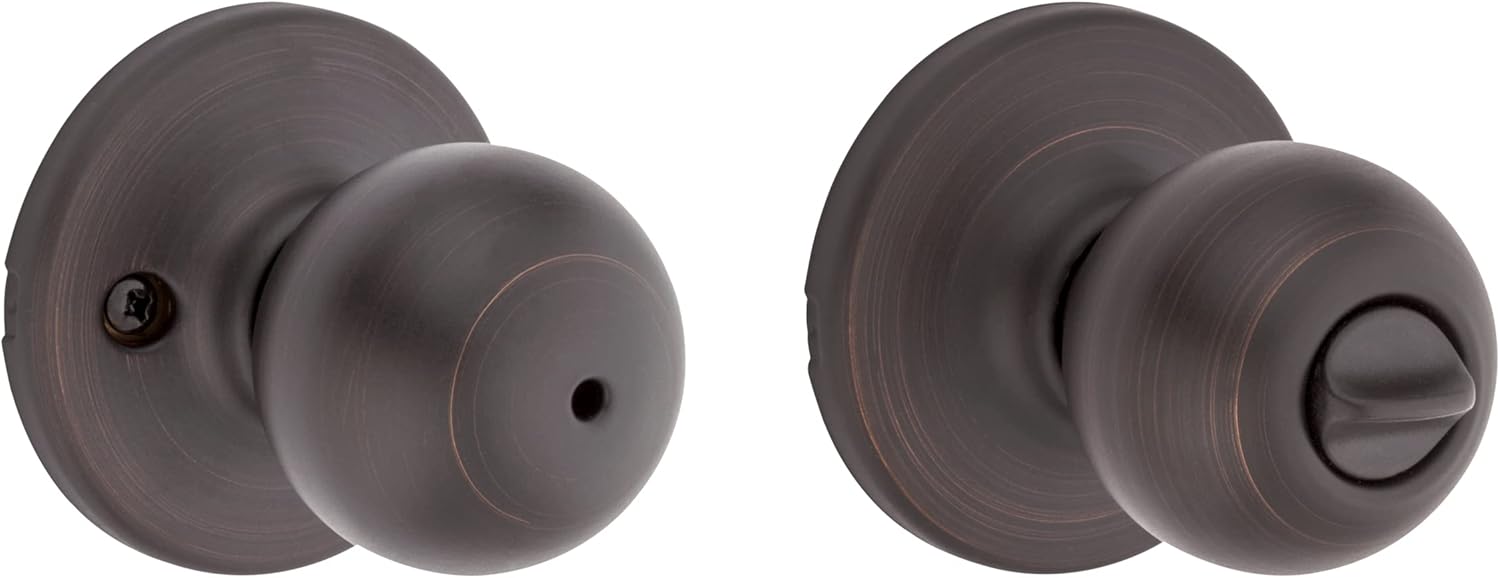 Kwikset Door knobs and lock set for bathroom and bedroom doors classic design Venetian Bronze