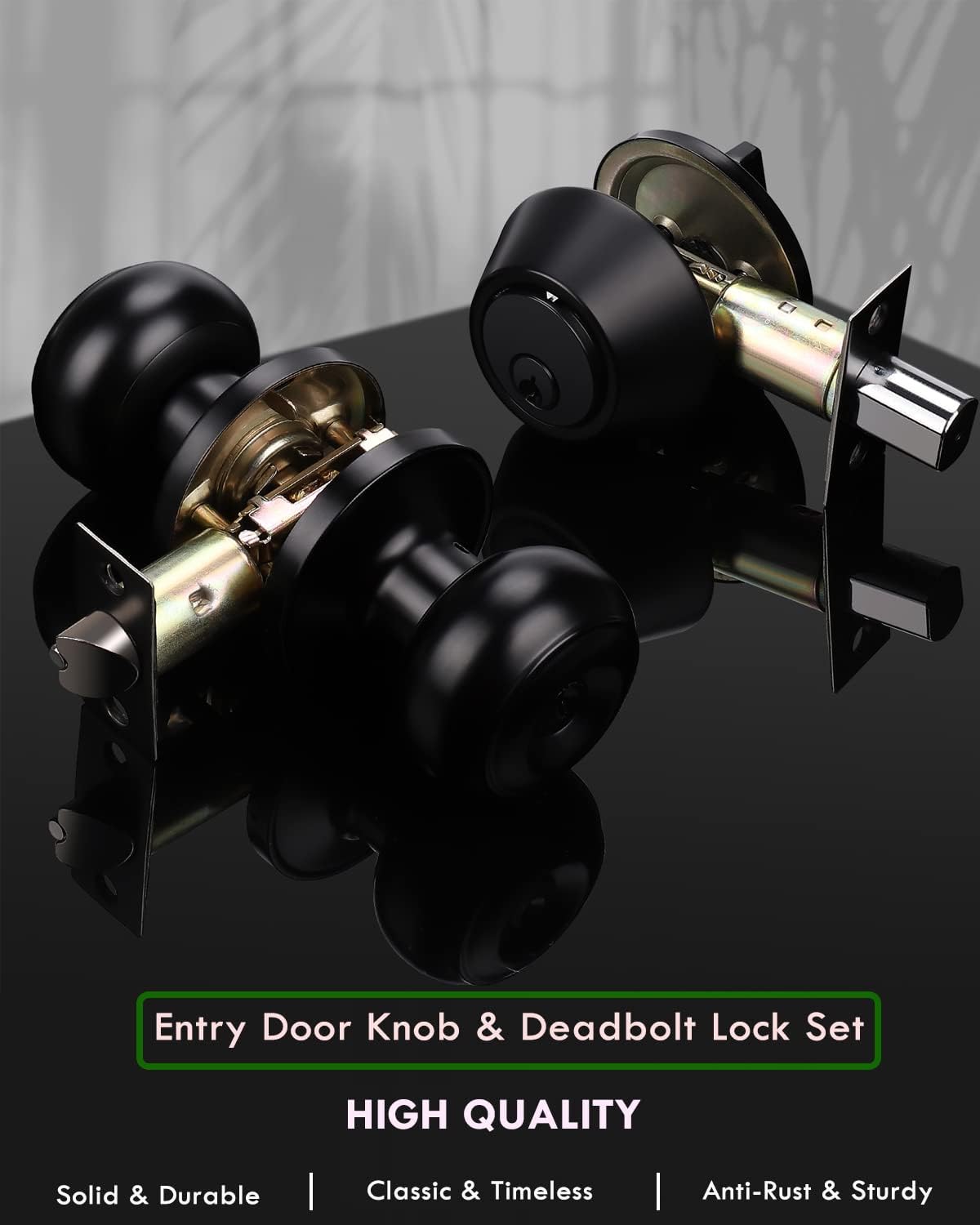 Sturdy 4-Pack Keyed Alike Entry Door Knobs with Single Cylinder Deadbolt Set for Exterior Security