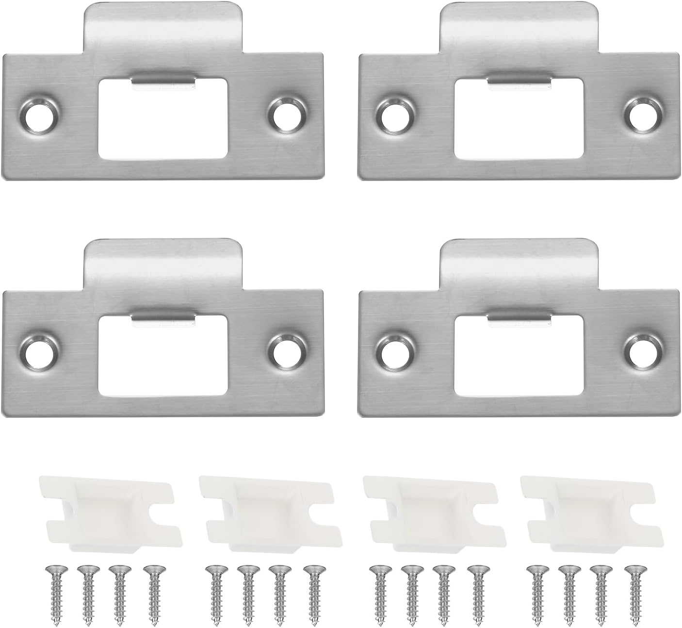 MECCANIXITY Door Strike Plate Stainless Steel Door Lock Reinforcement Silver Pack of 4