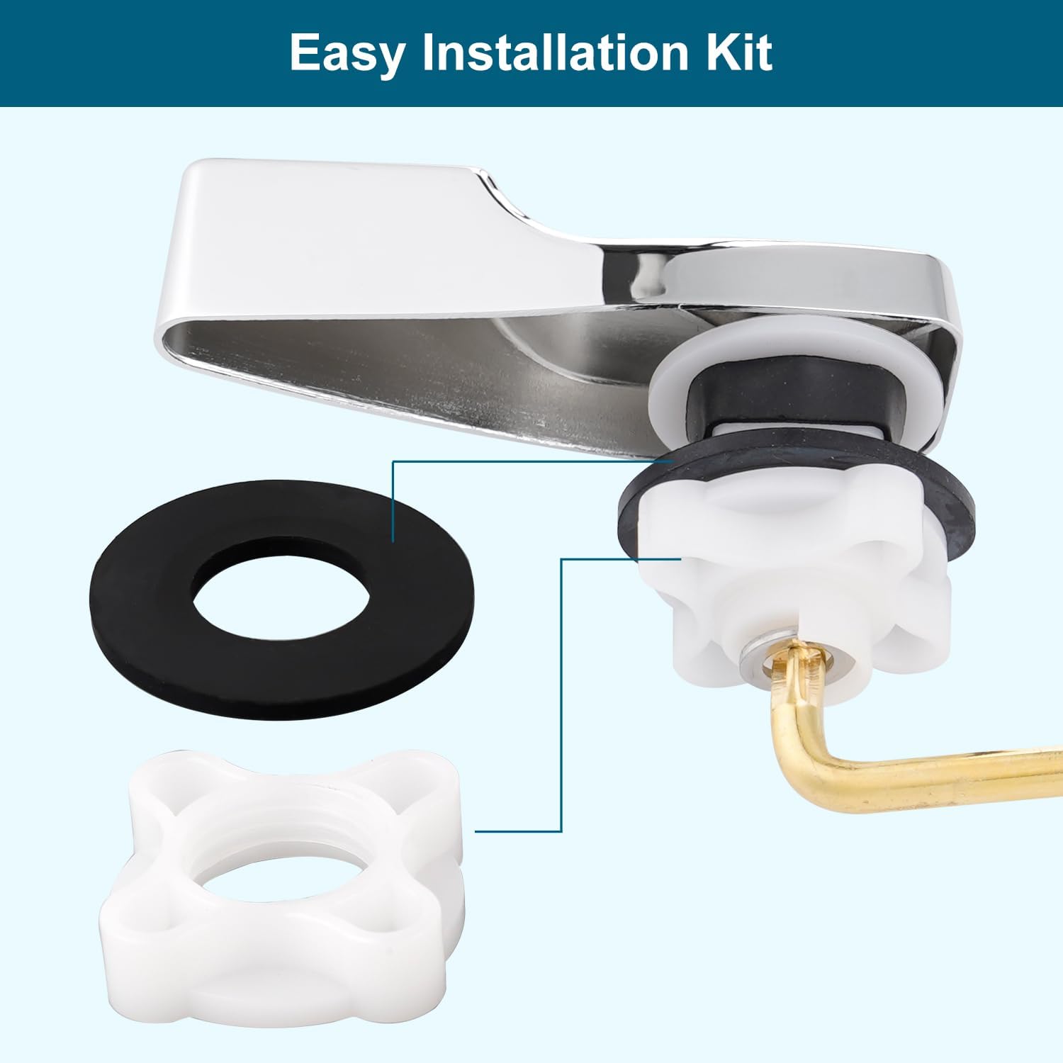 Hygie Rinse Front Mount Chrome Toilet Handle Kit Durable Replacement with Flapper Chain for American Standard toilets