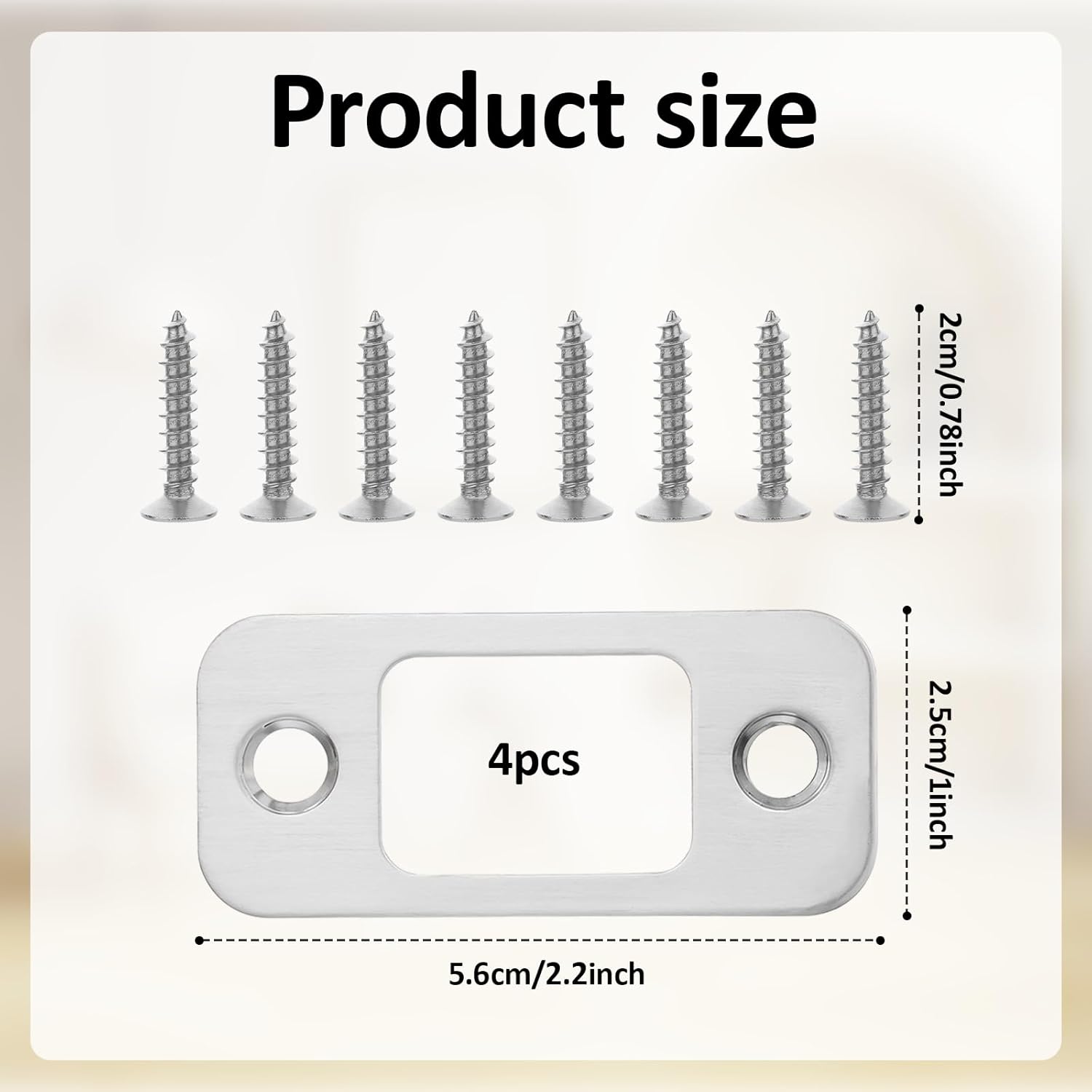 Tucnoeu 4-Pack Stainless Steel Door Strike Plate with Screws Heavy-Duty Door Lock Replacement
