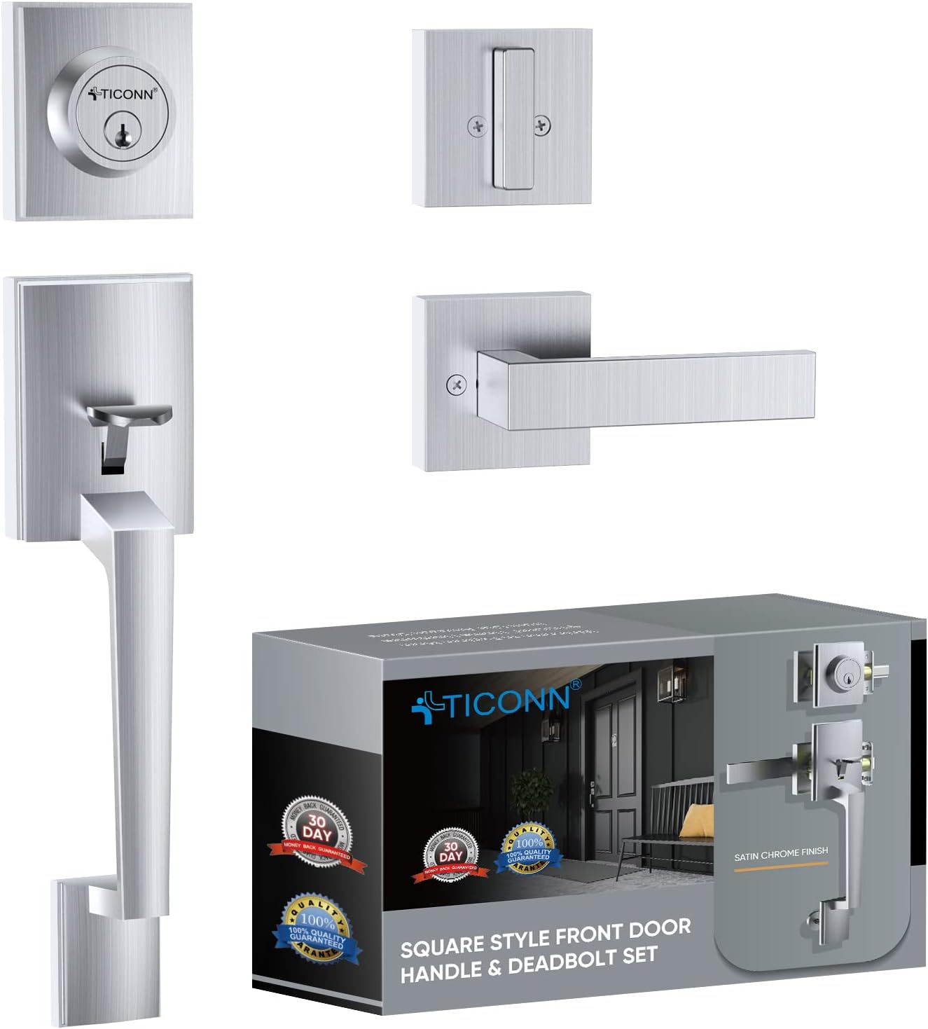 Ticonn Front Door Door Handle Set - Heavy Duty Door Lever and Single Cylinder Deadbolt Combo