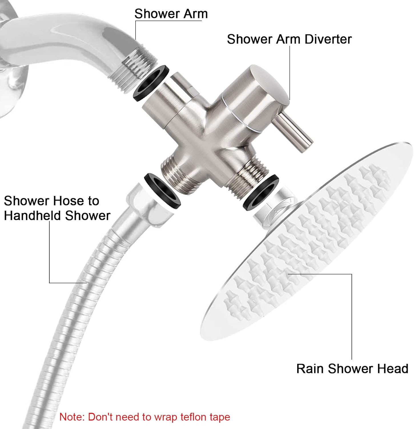 NearMoon Ultimate Solid Brass G12 Shower Arm with 3-Way T-Shape Diverter Valve