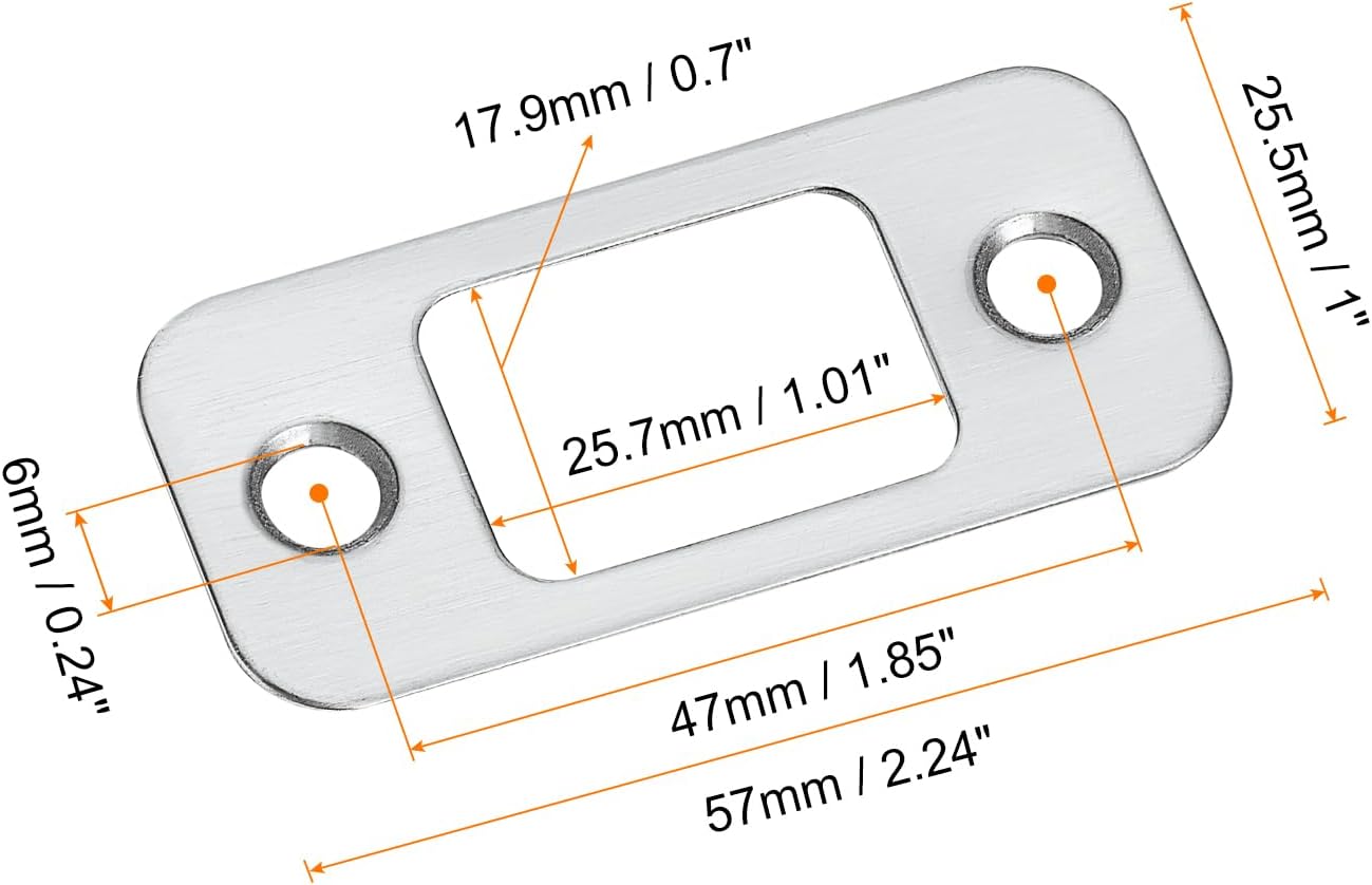 U excell2Pcs Door Strike Plate 57mm x 255mm Stainless Steel Latch Deadbolt Replacement Silver
