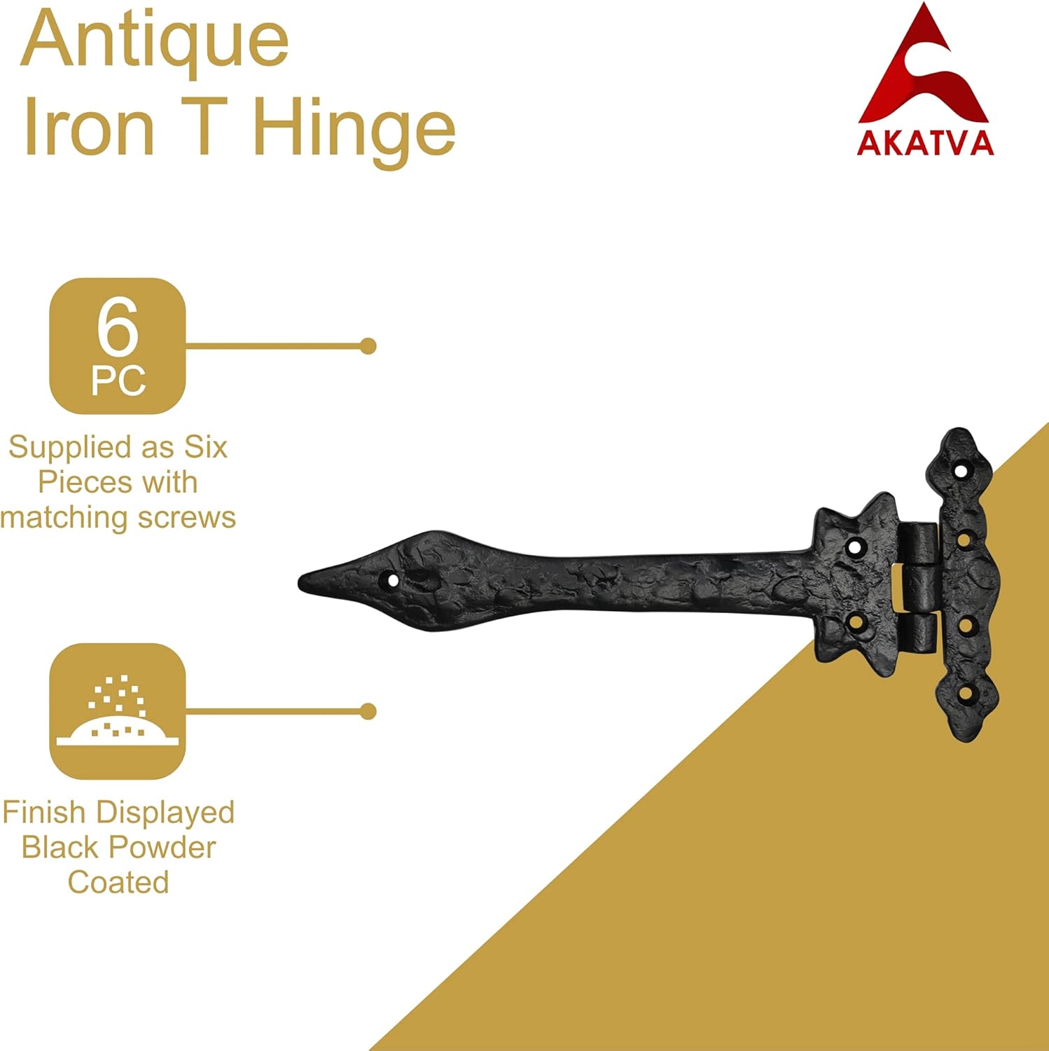 AKATVA 6-Piece Cast Iron Gate Hinges Set - Heavy Duty Outdoor Door Hinges with Matte Black Finish
