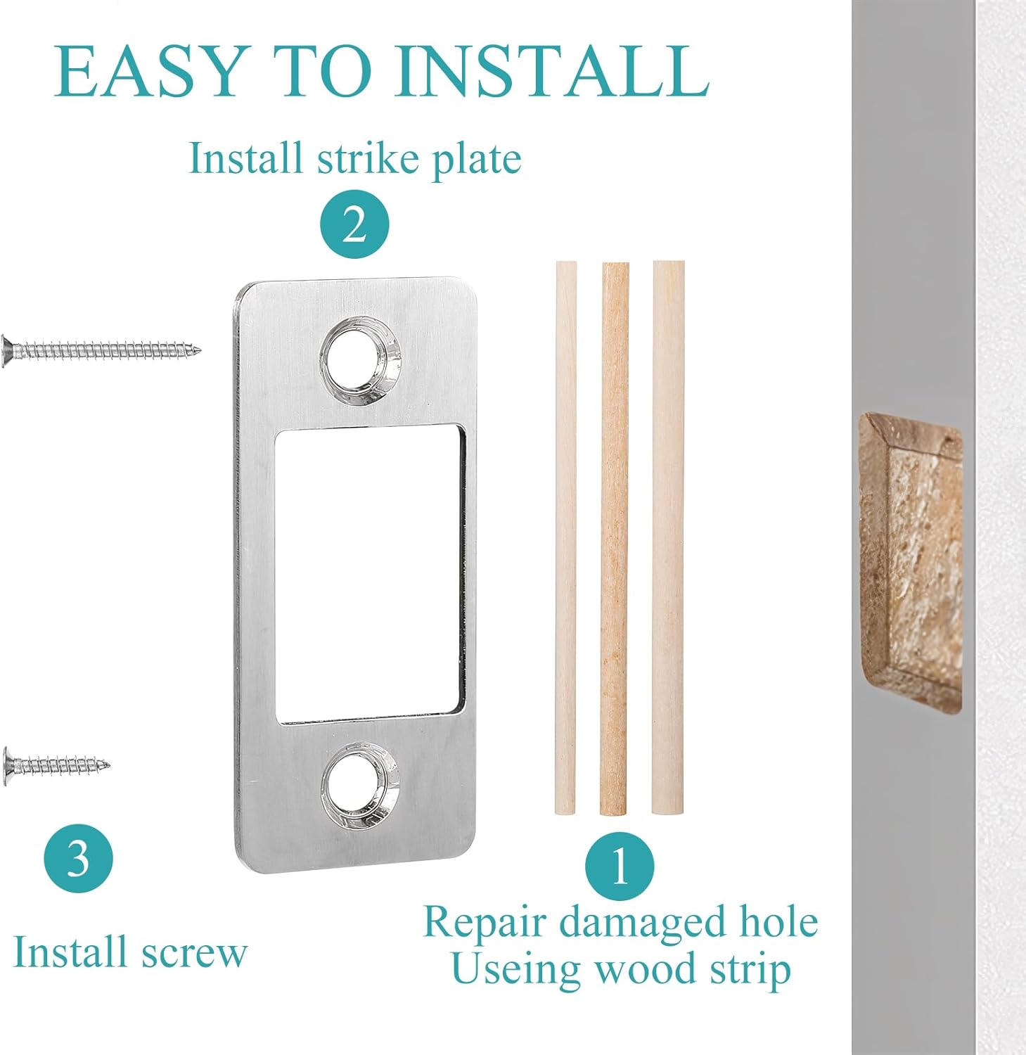 Secure Door Lock Repair Kit with 8 screws and 3 dowels for Homeowners