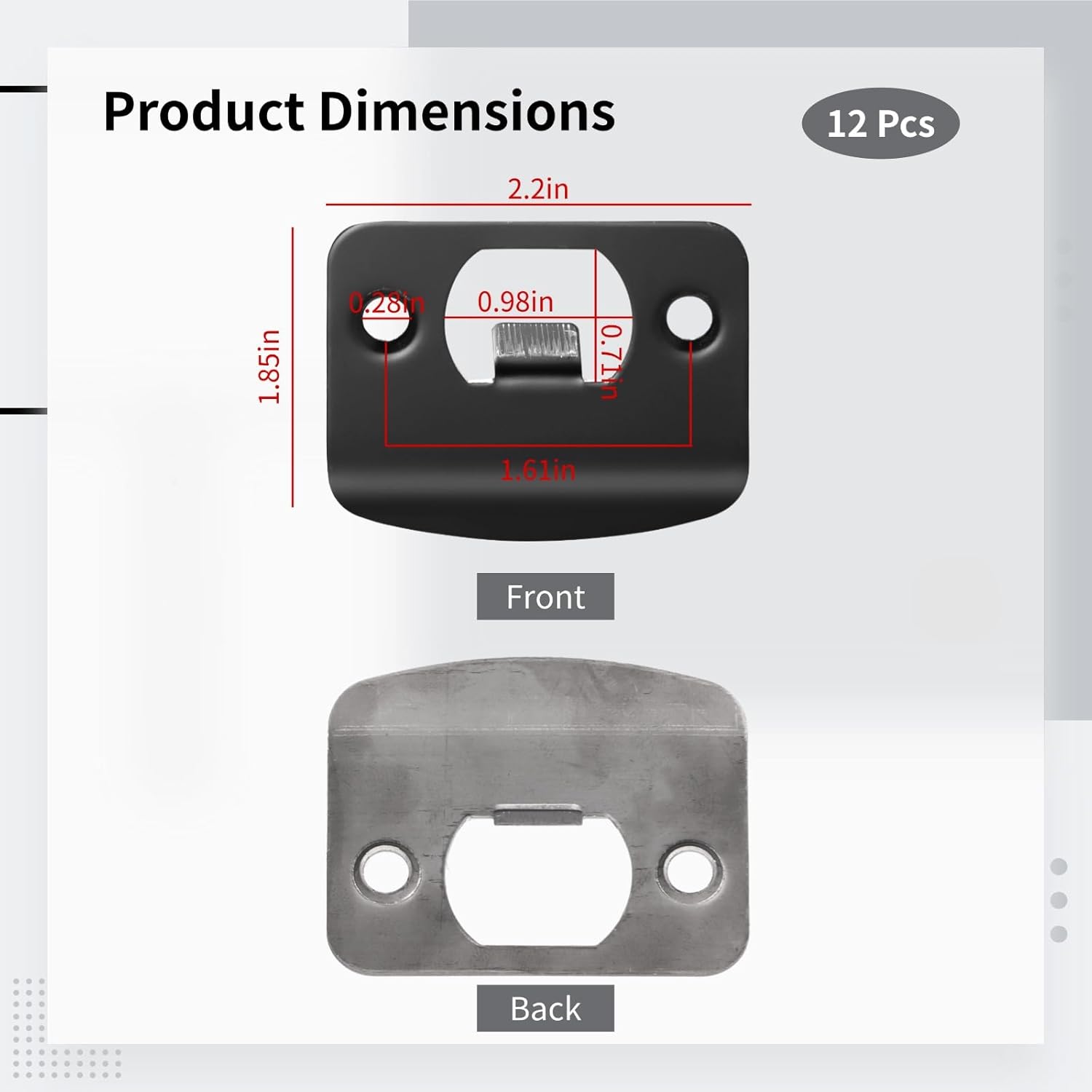 12 Pcs stainless steel door strike plates black full lip round corner strike plates for door reinforcement