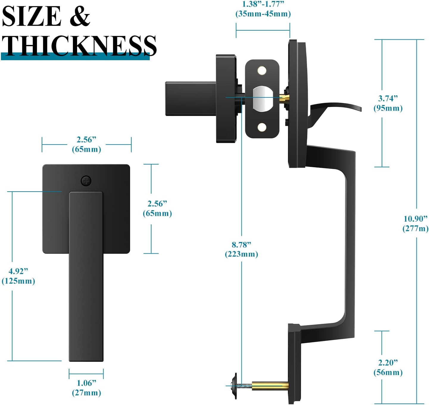 Zciuyo Front Entry Door Handle SetBlack MatteStandard Cylinder Door Hardware with 2 Adjustment Latches and 100 Warranty