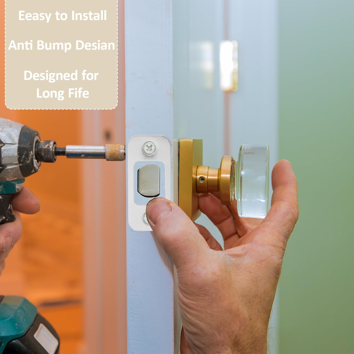 Tucnoeu 4-Pack Stainless Steel Door Strike Plate with Screws Heavy-Duty Door Lock Replacement