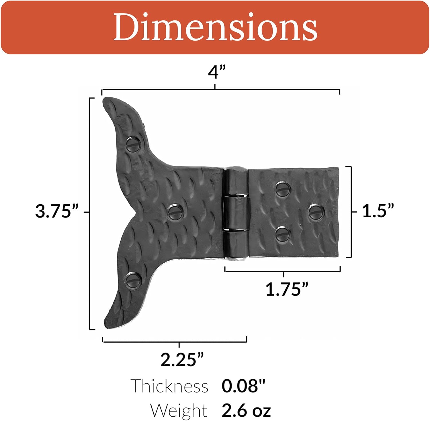 4pc Black Wrought Iron Hinges for Farmhouse Doors Rustic Iron Door Hinges