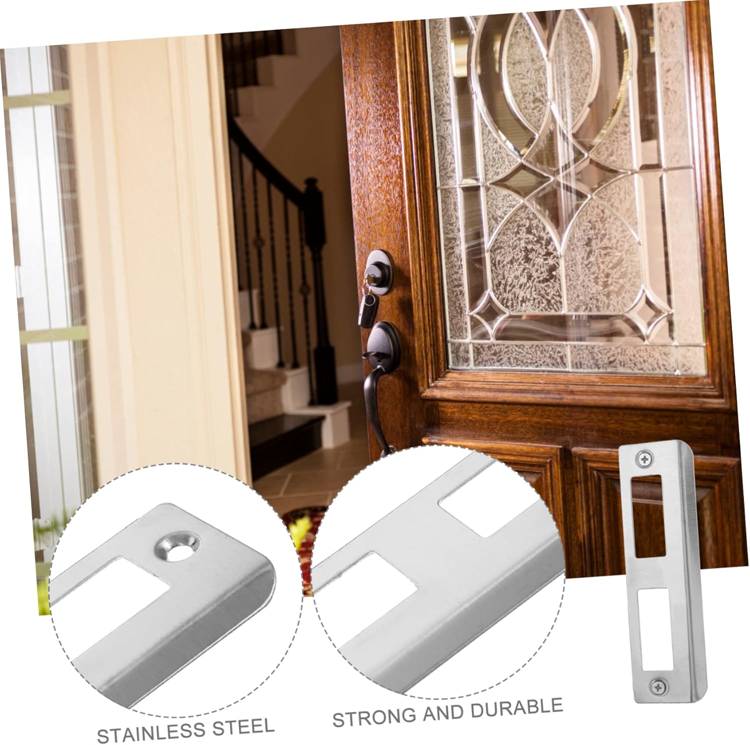 4 Set Stainless Steel Door Strike Plate Kit with Easy InstallFillable Deadbolt Plate for Home Commercial Use