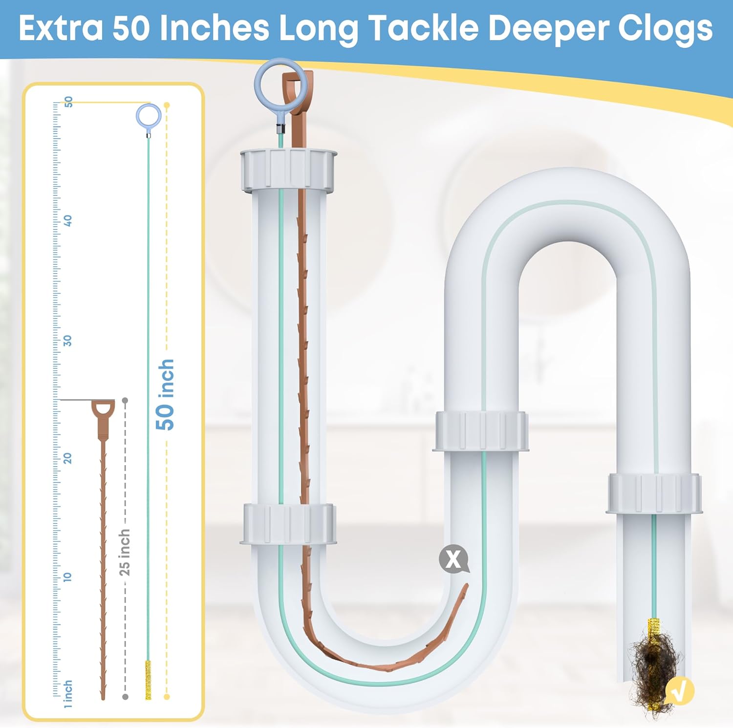 Kellys Collection 3-Piece Drain Snake Set 50 inch Extra Long Metal Snake with nylon coating