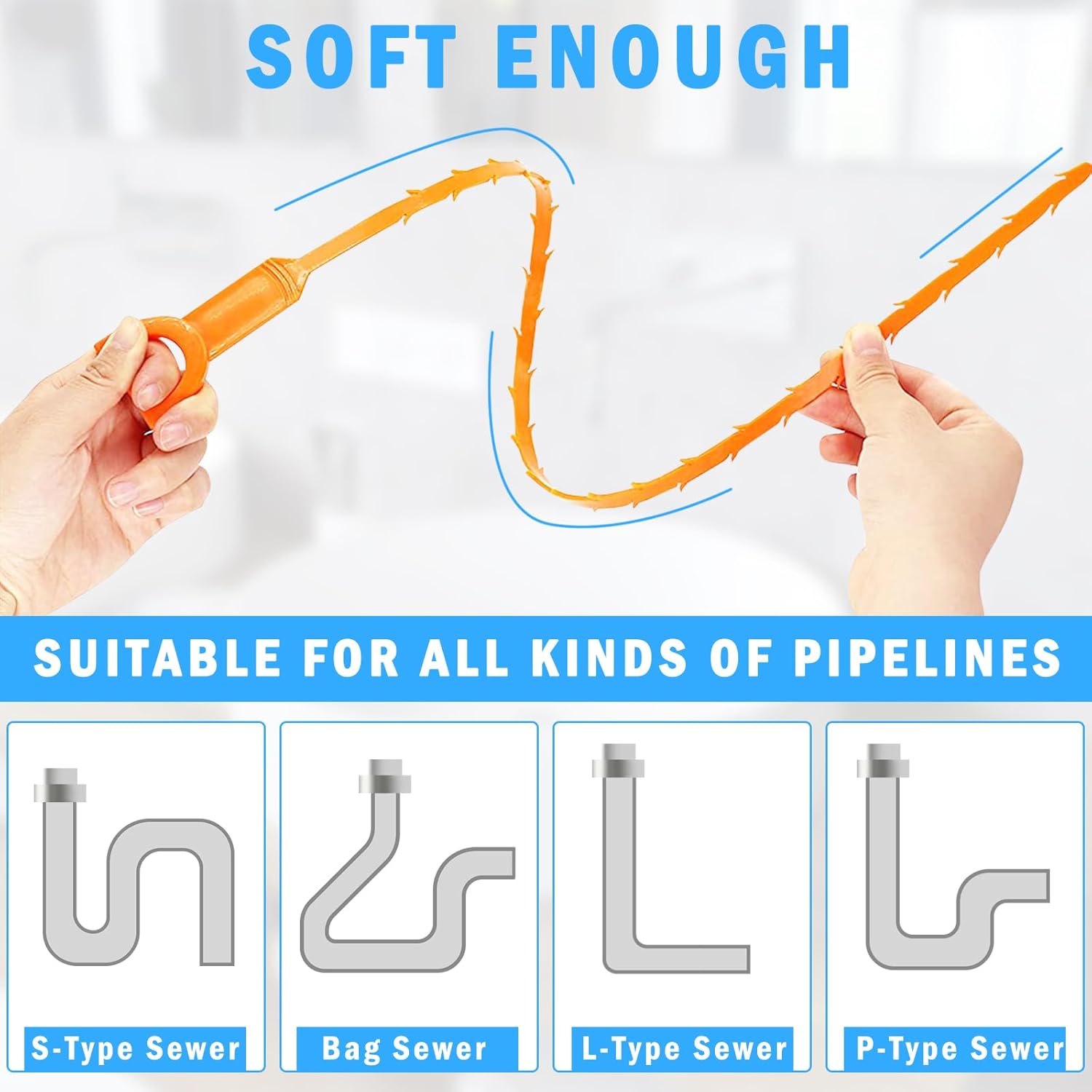 6 Pack Hair Drain Clog Cleaning Tool OneHere Drain Auger Hair Catcher Tools for Kitchen Sink Bathroom Tub Toilet