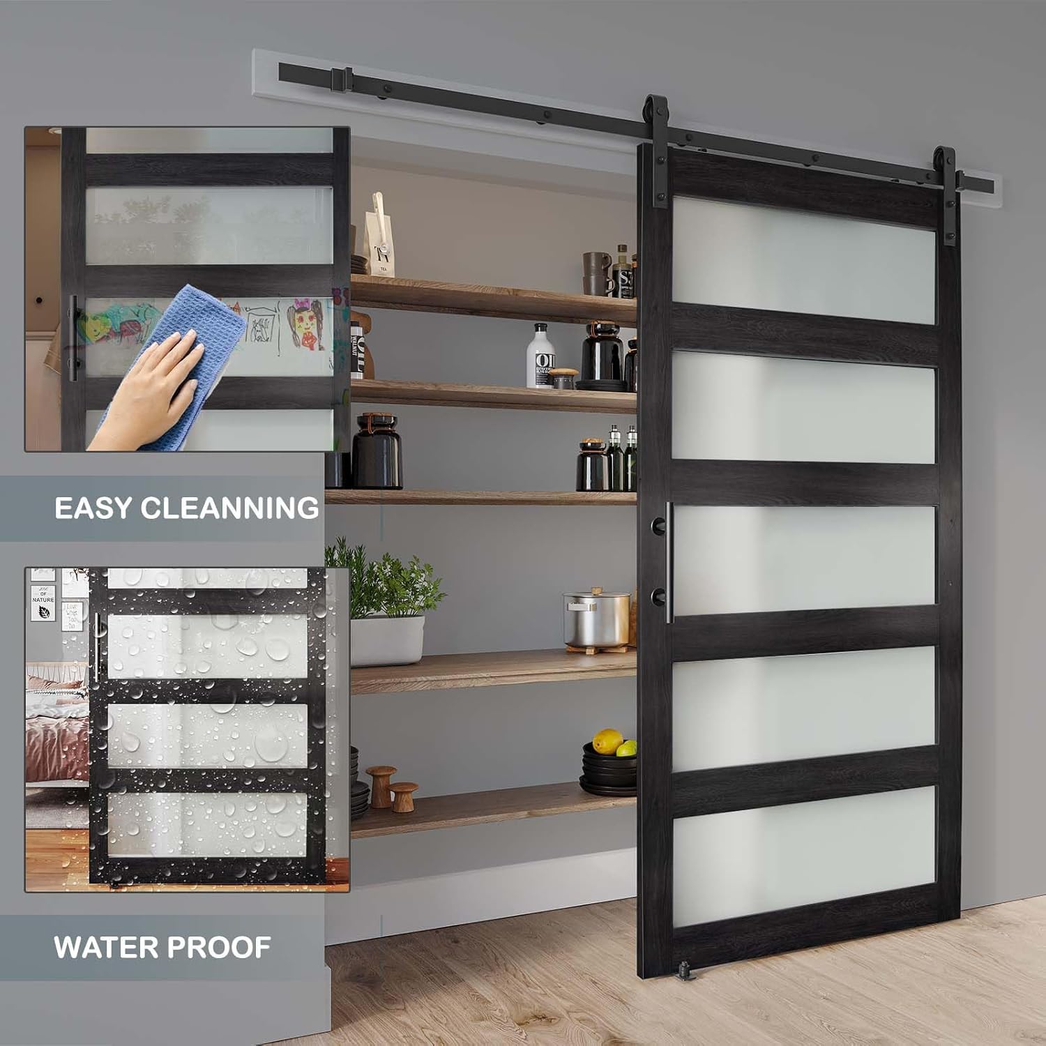 Alamedad 42x84 MDF White Barn Door with Frosted Glass and Handle Easy to Install