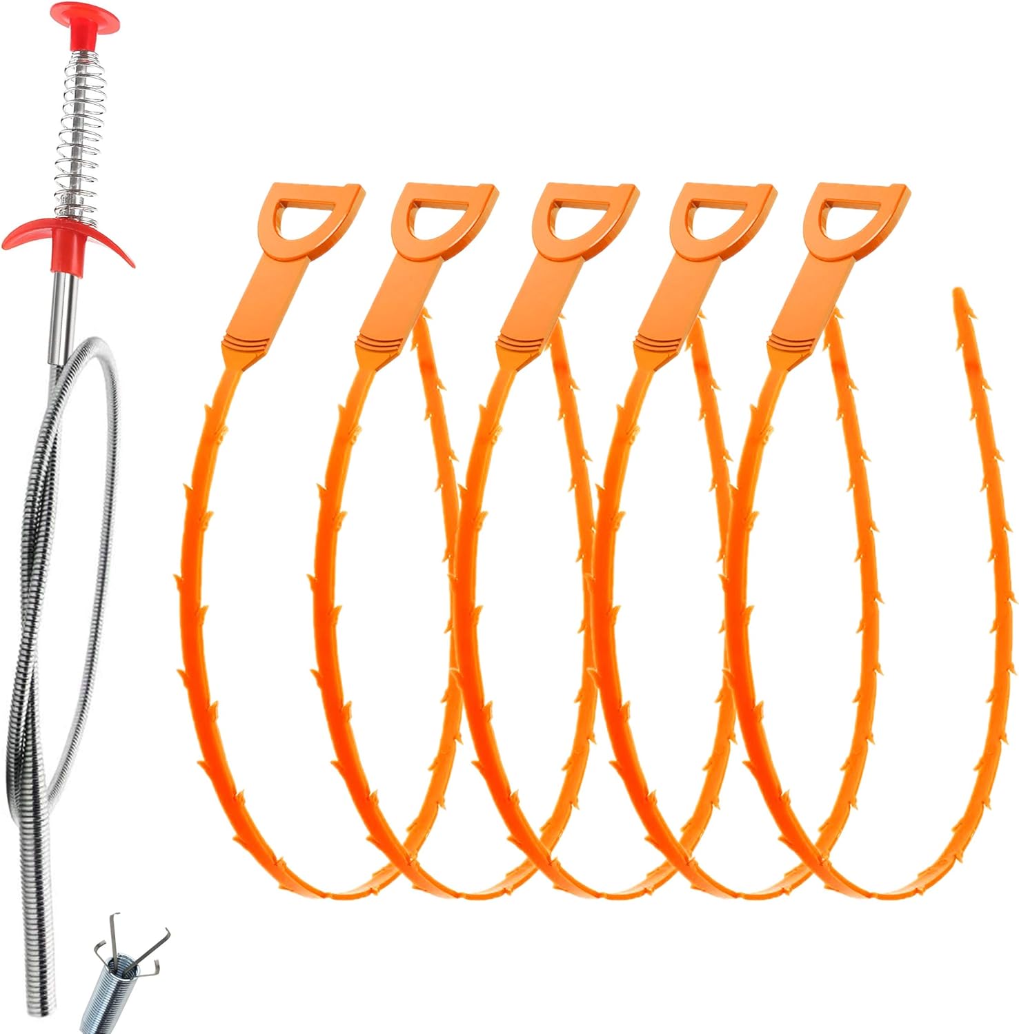 Domejo 7-Piece Drain Auger Set Grit Hair Remover for Shower Toilet Kitchen Sink Bathroom