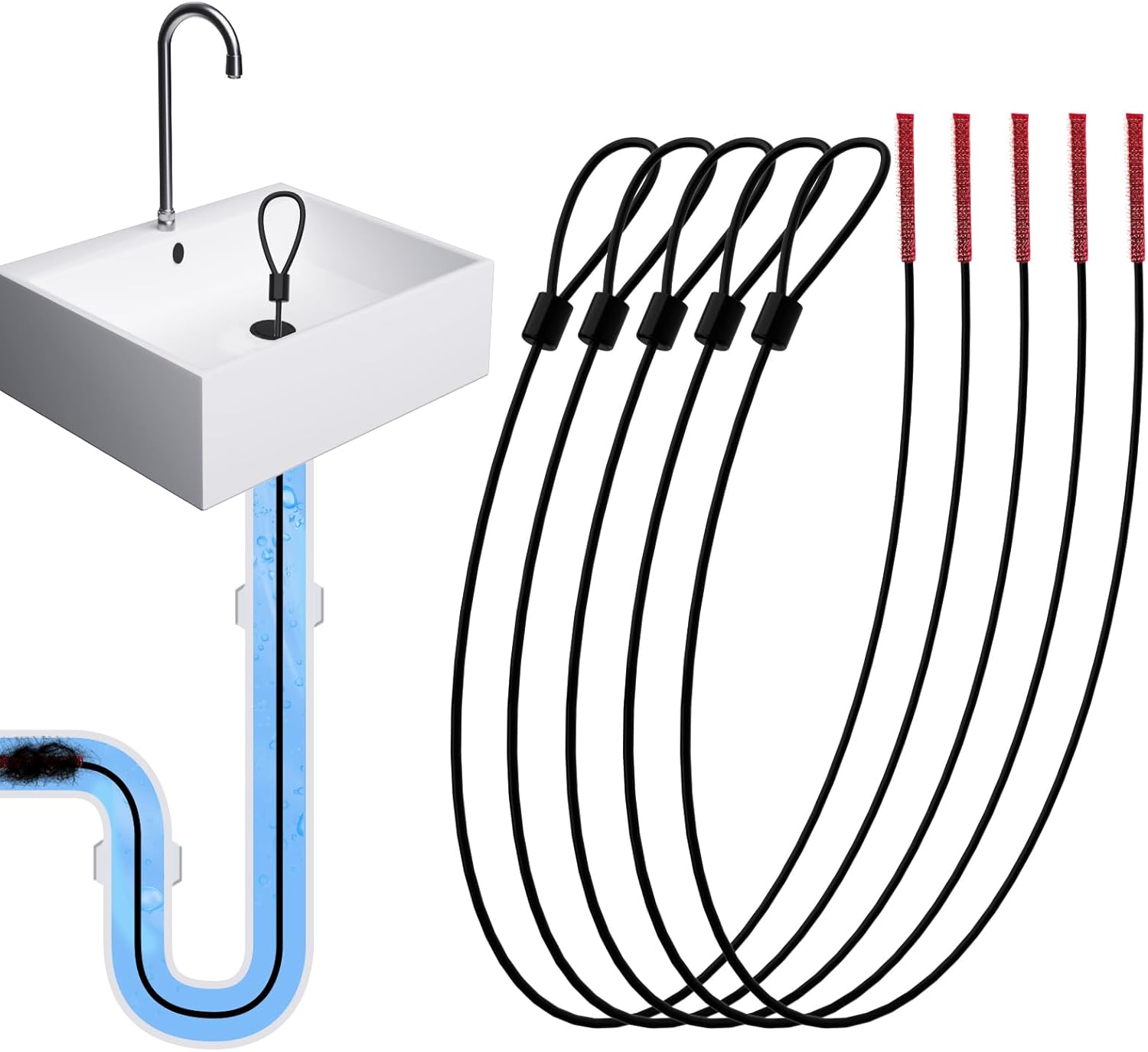 DrainSoon 30-Inch Metal Drain Snake Hair Clog Remover Anti-Break Tool with nylon Coating Safe for Pipes 5-Pack