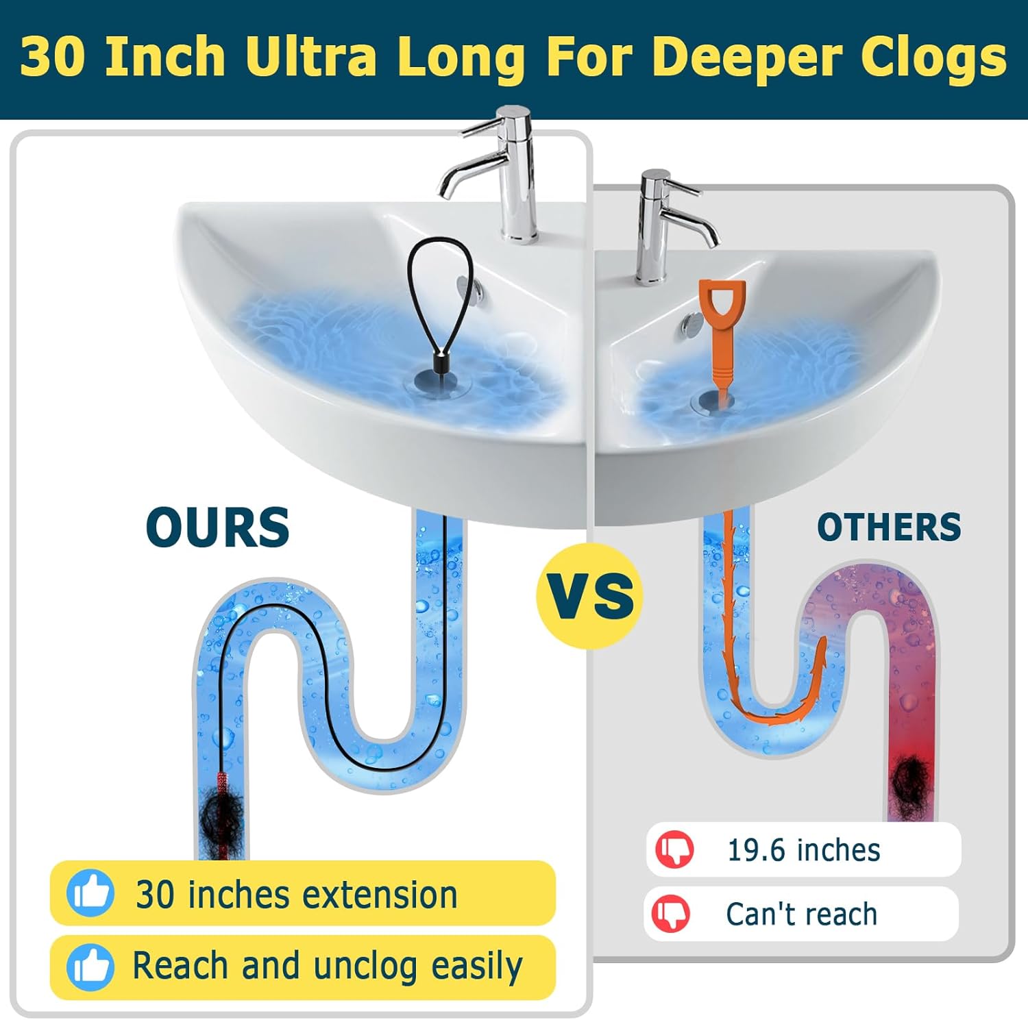 DrainSoon 30-Inch Metal Drain Snake Hair Clog Remover Anti-Break Tool with nylon Coating Safe for Pipes 5-Pack