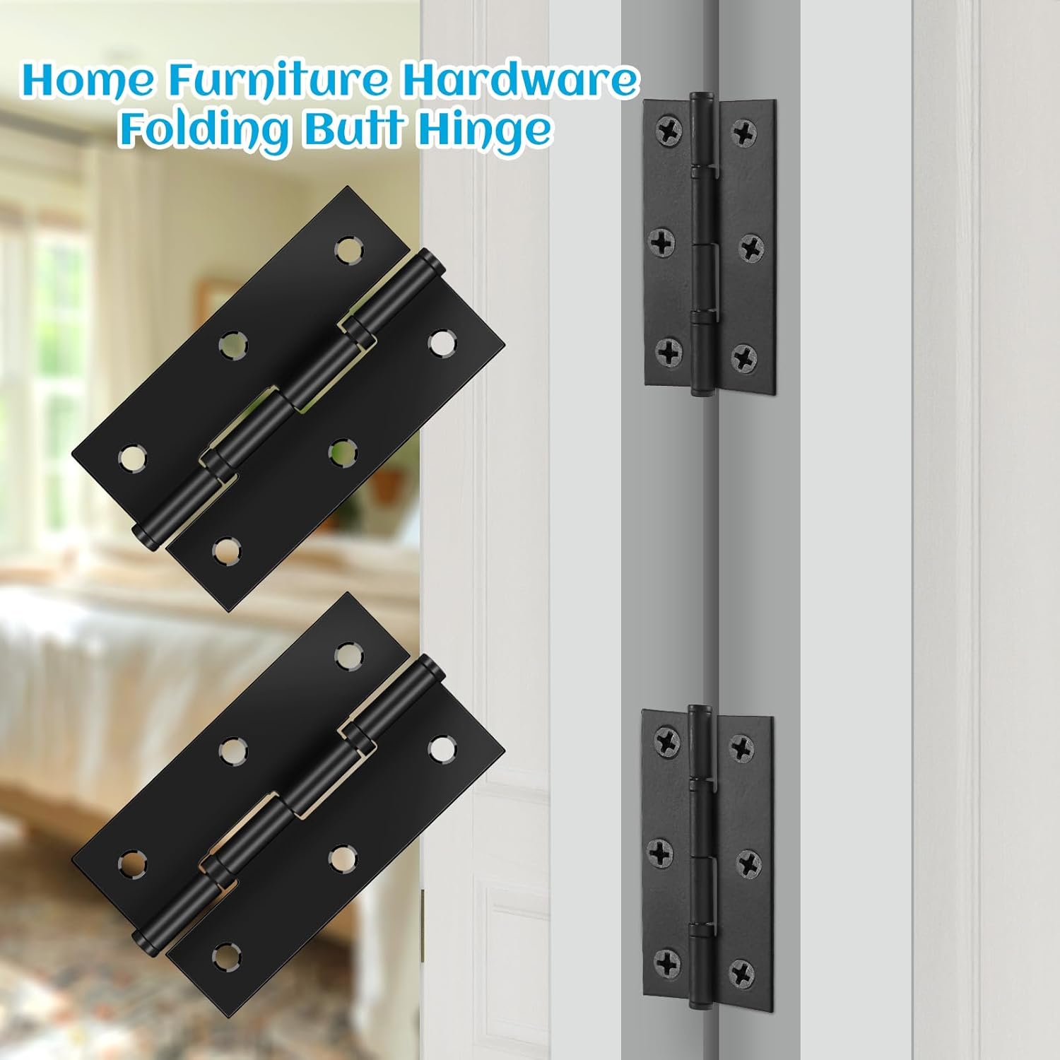 4-Pack Black Door Hinges Stainless Steel Folding Door Hinges Black Matte