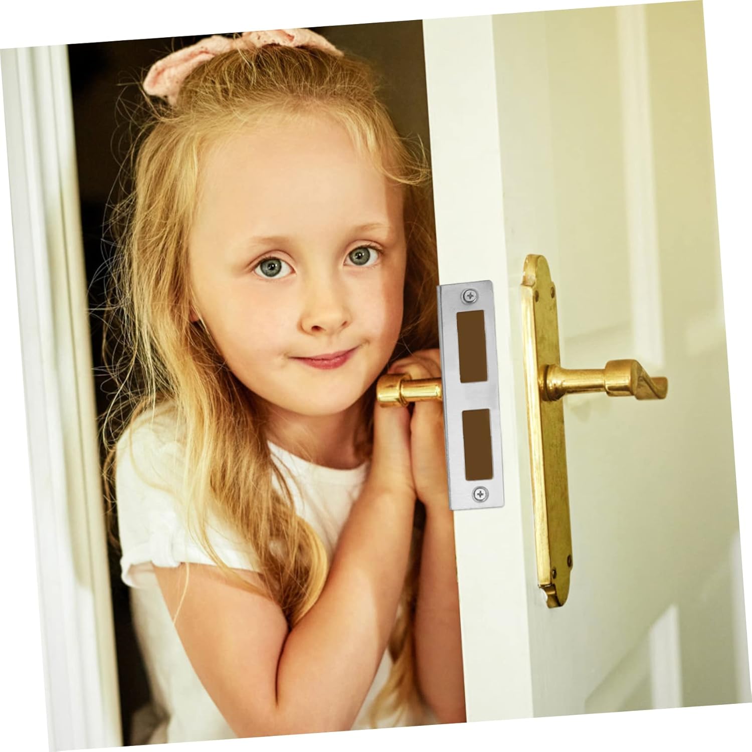 4 Set Stainless Steel Door Strike Plate Kit with Easy InstallFillable Deadbolt Plate for Home Commercial Use